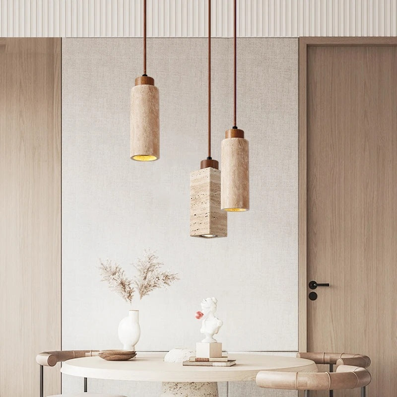 Travertin Hanglamp met Houten Detail | Japandi Design