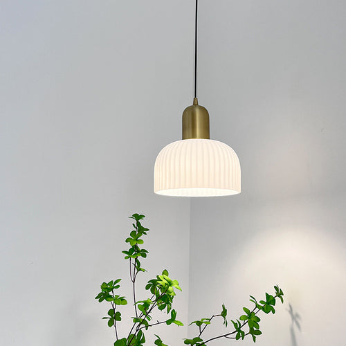 Geribbelde Glazen Hanglamp met Messing | Scandinavisch Design