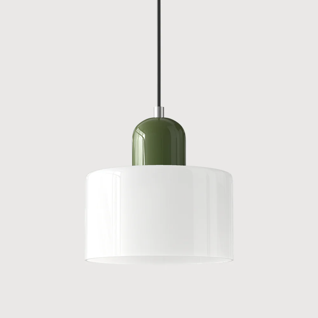 Retro Hanglamp met Oranje Glazen Kap & Groene Bovenzijde