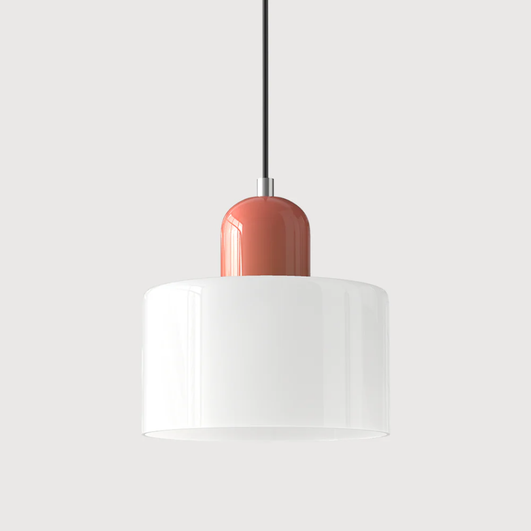 Retro Hanglamp met Oranje Glazen Kap & Groene Bovenzijde