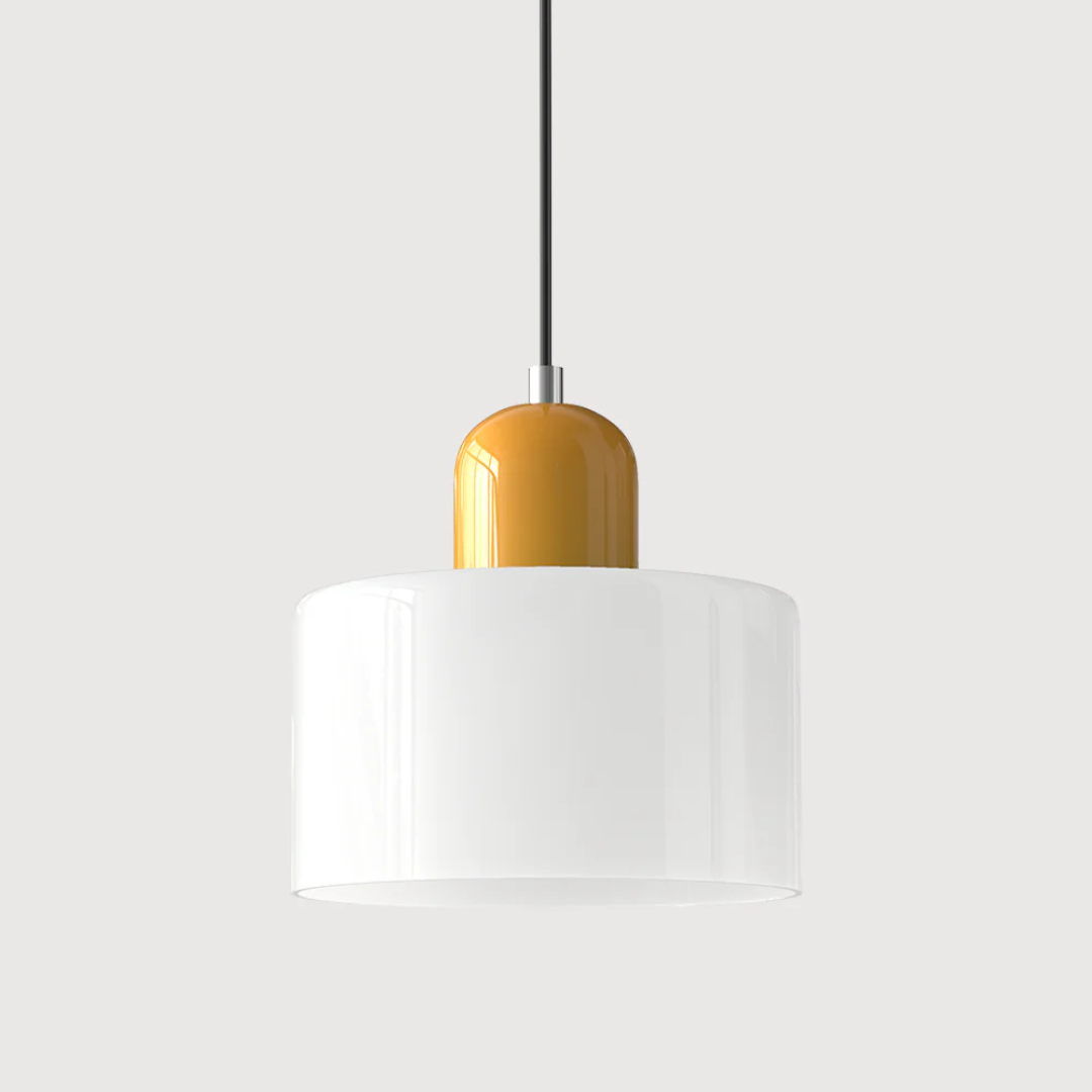 Retro Hanglamp met Oranje Glazen Kap & Groene Bovenzijde