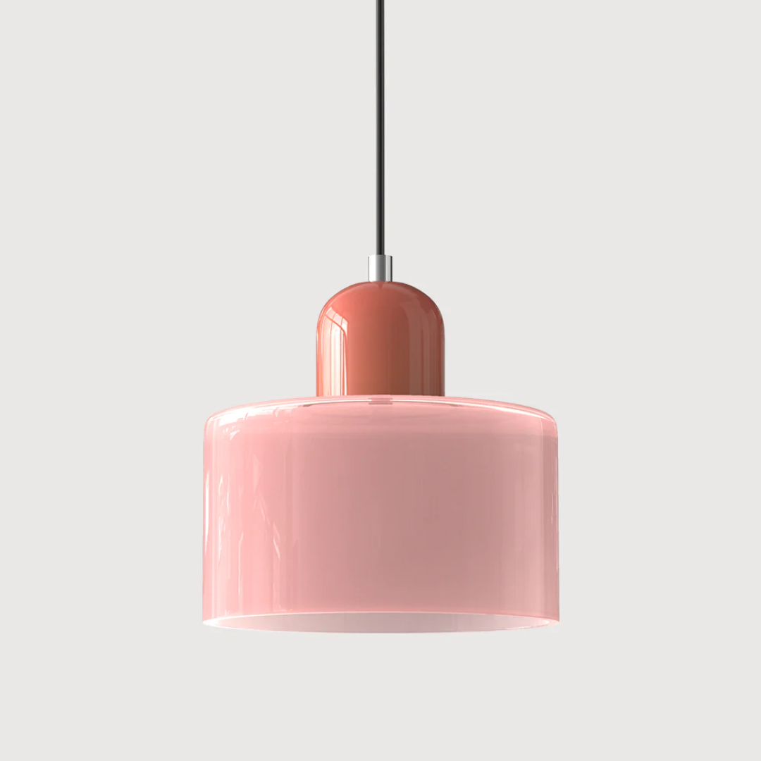 Retro Hanglamp met Oranje Glazen Kap & Groene Bovenzijde