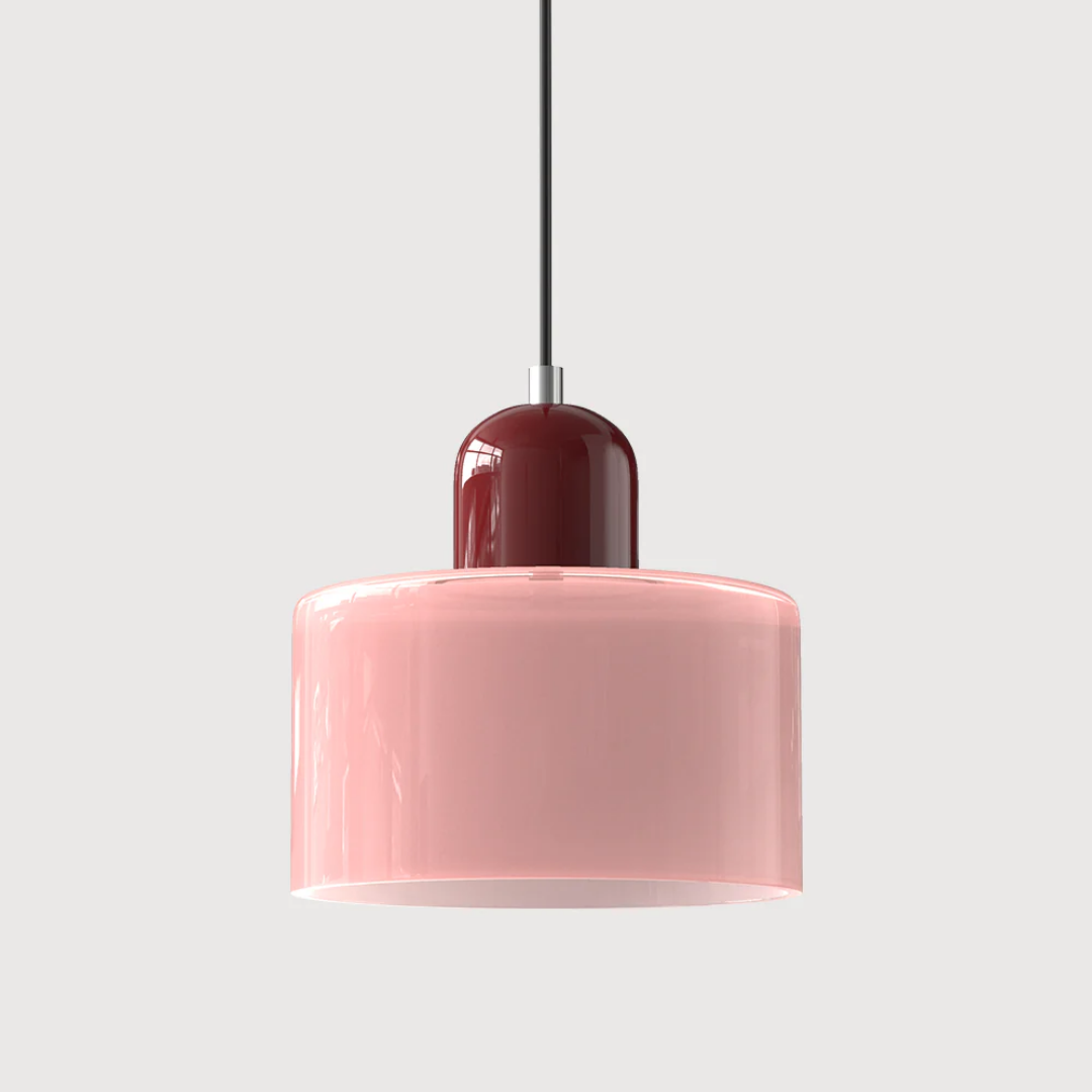 Retro Hanglamp met Oranje Glazen Kap & Groene Bovenzijde