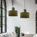 Retro Hanglamp met Oranje Glazen Kap & Groene Bovenzijde
