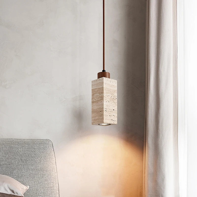 Travertin Hanglamp met Houten Detail | Japandi Design