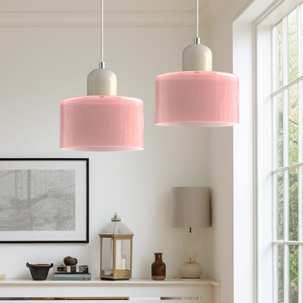 Retro Hanglamp met Oranje Glazen Kap & Groene Bovenzijde