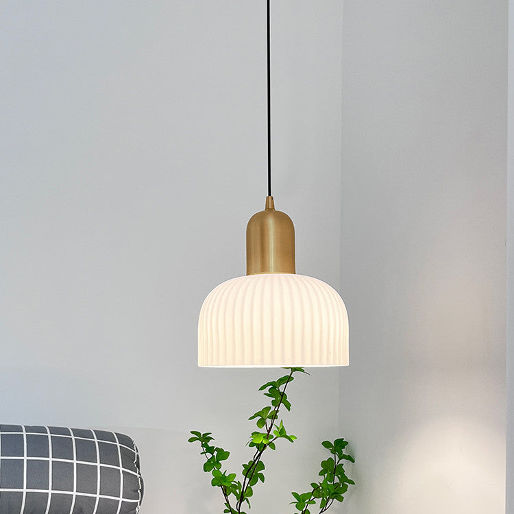 Geribbelde Glazen Hanglamp met Messing | Scandinavisch Design