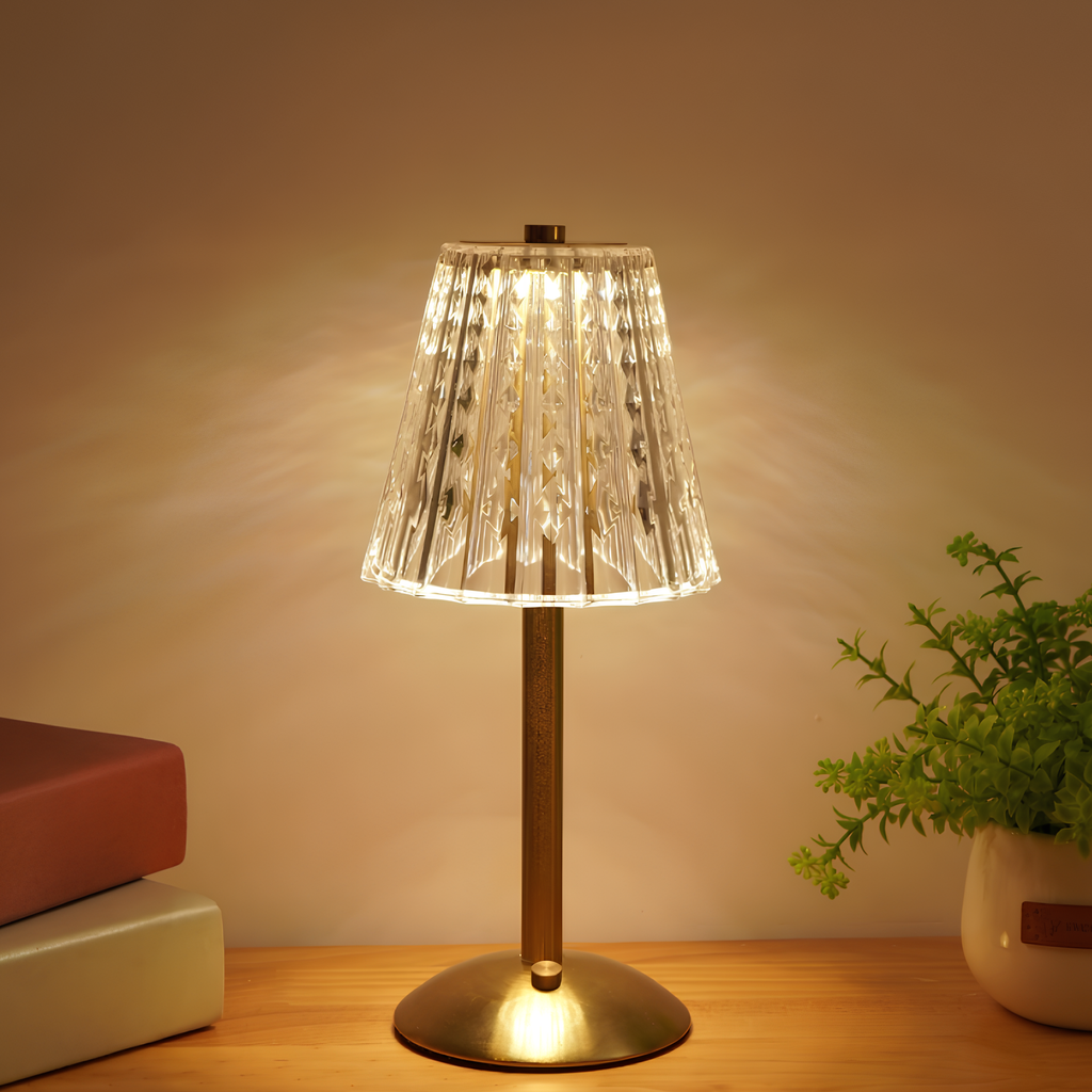 Gouden kristallen draadloze tafellamp met touch-dimming
