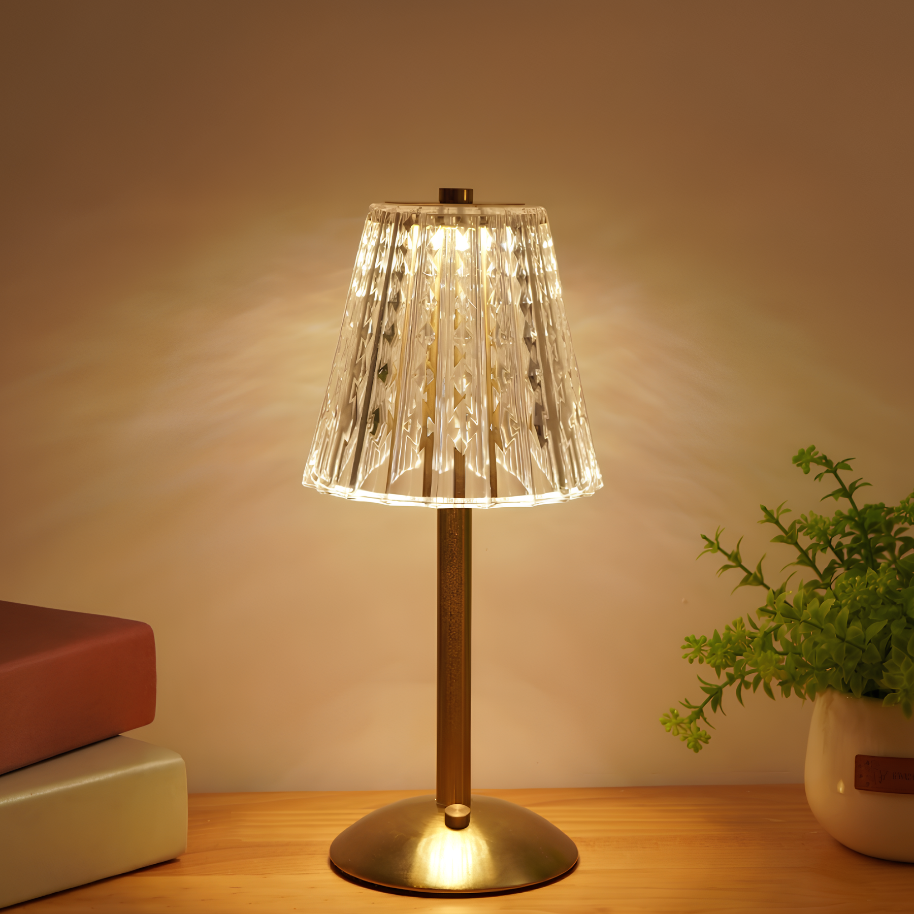 Gouden kristallen draadloze tafellamp met touch-dimming