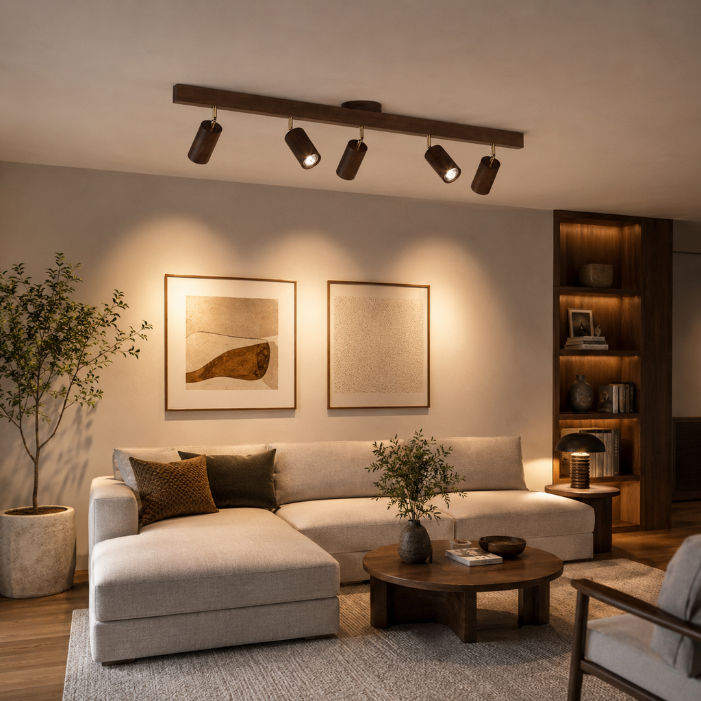 Minimalistische Houten Plafondlamp met Modulair Design