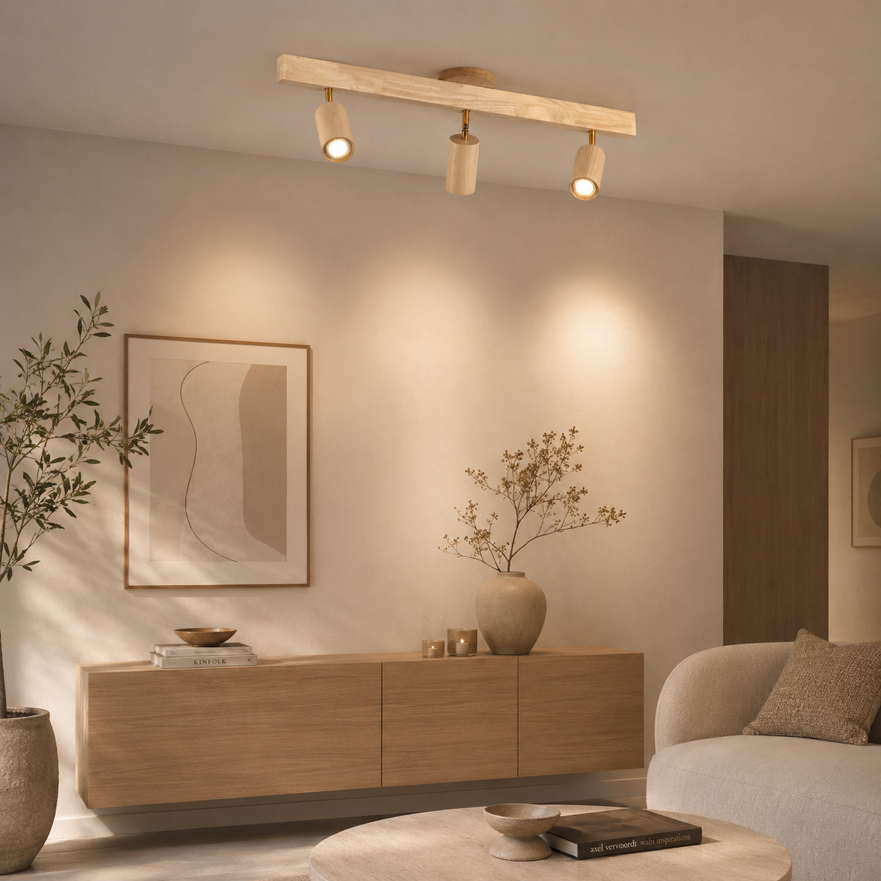 Minimalistische Houten Plafondlamp met Modulair Design