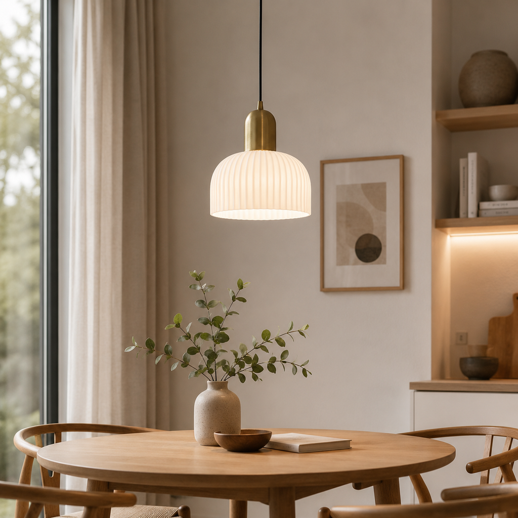 Geribbelde Glazen Hanglamp met Messing | Scandinavisch Design