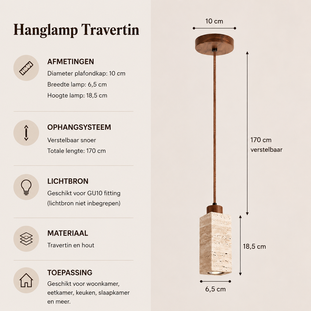 Travertin Hanglamp met Houten Detail | Japandi Design