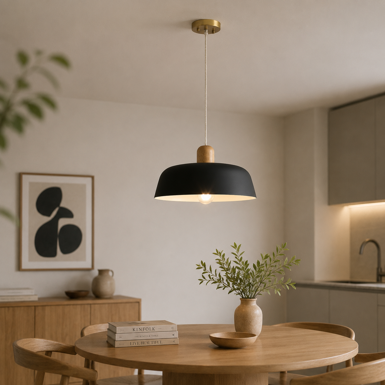 Scandinavische Hanglamp met Houten Detail | Aluminium Design