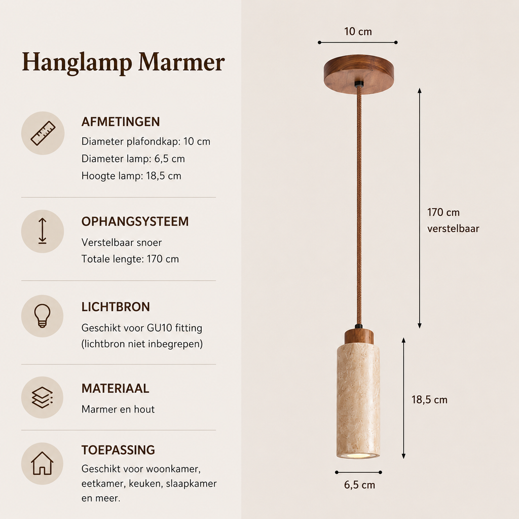 Travertin Hanglamp met Houten Detail | Japandi Design