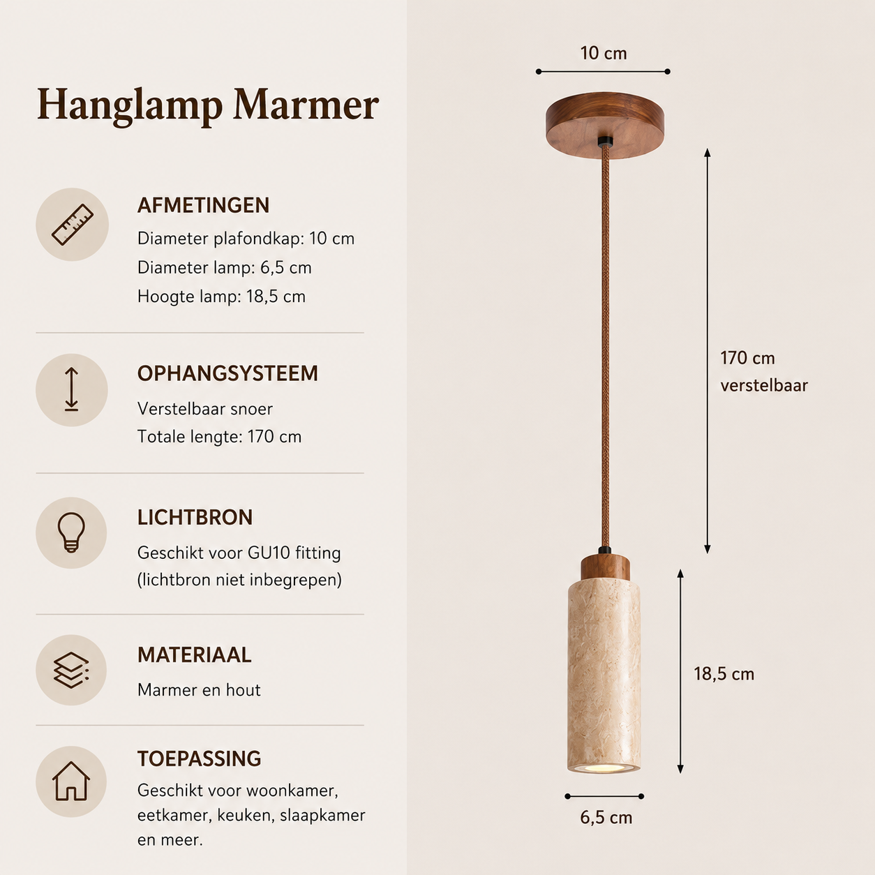 Travertin Hanglamp met Houten Detail | Japandi Design