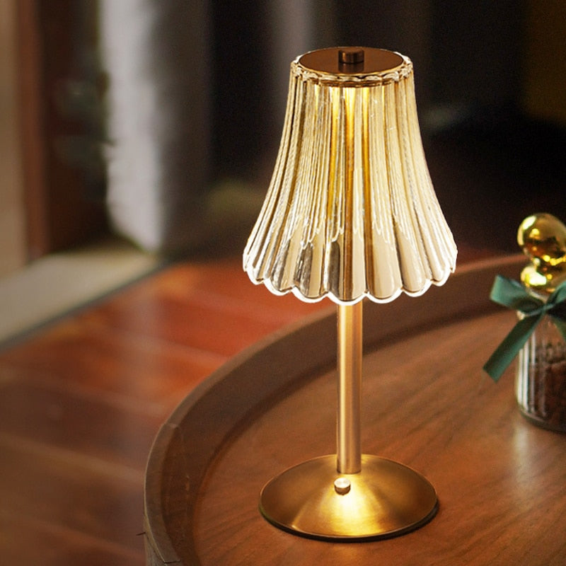 Gouden kristallen draadloze tafellamp met touch-dimming
