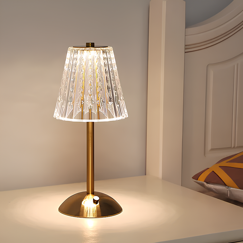Gouden kristallen draadloze tafellamp met touch-dimming