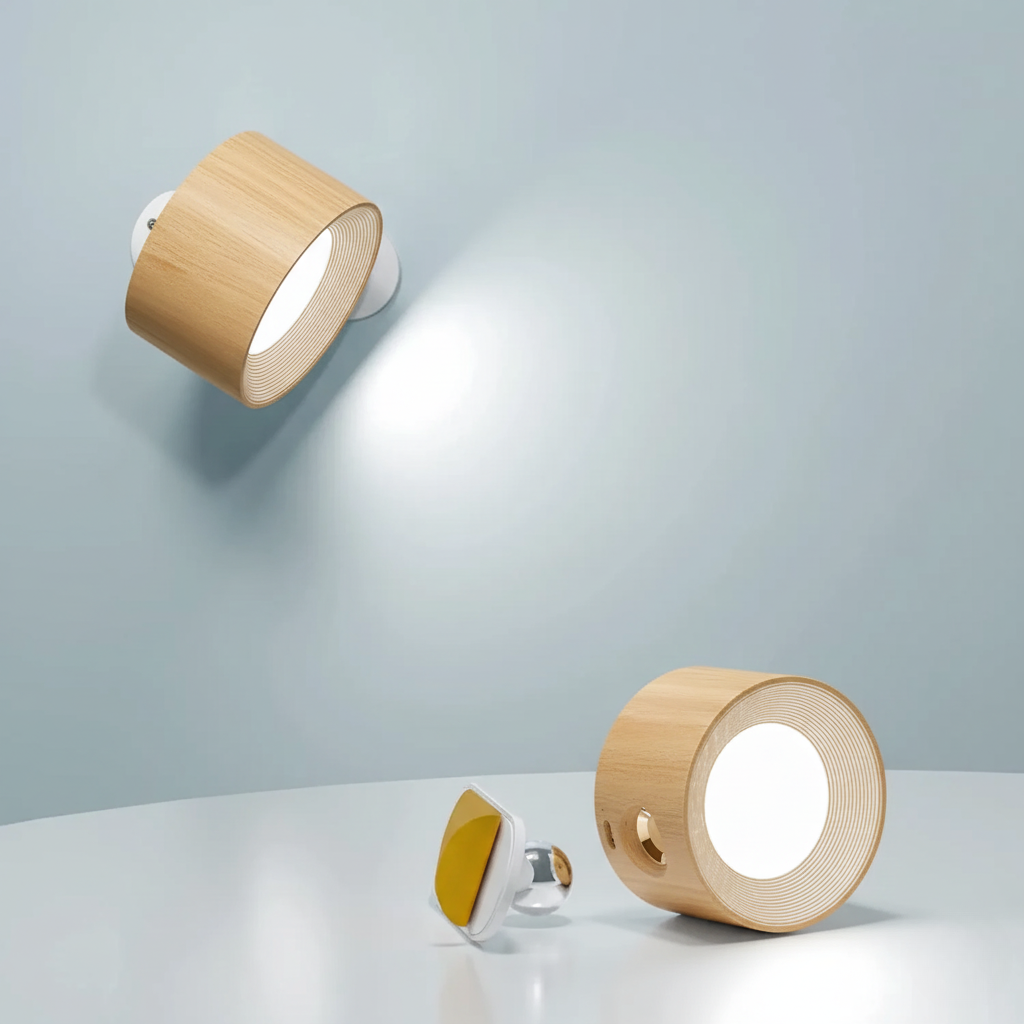 Multifunctional Wireless Wall Lamp, Rechargeable & Dimmable with 360° Rotation